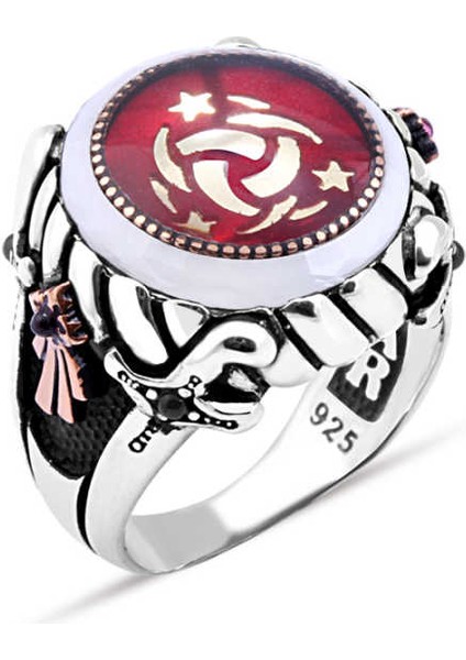 Ortası Mineli Teşkilat-I Mahsusa Kenarı Çember Taşlı Erkek Yüzük