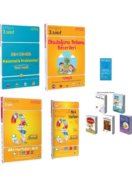 Tonguç Akademi 3. Sınıf Matematik Problemleri-Okuduğunu Anlama-Akıl Notları ve Haritaları Ile 5 Adet Hikaye Seti