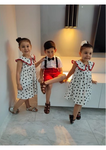 Kardeş Kombin Kız Çocuk Kalp Detaylı Elbise modelleri