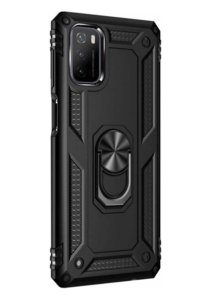 Xiaomi Poco M3 Kılıf Yüzüklü Standlı Korumalı Tank Kapak