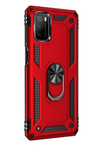 Xiaomi Poco M3 Kılıf Yüzüklü Standlı Korumalı Tank Kapak