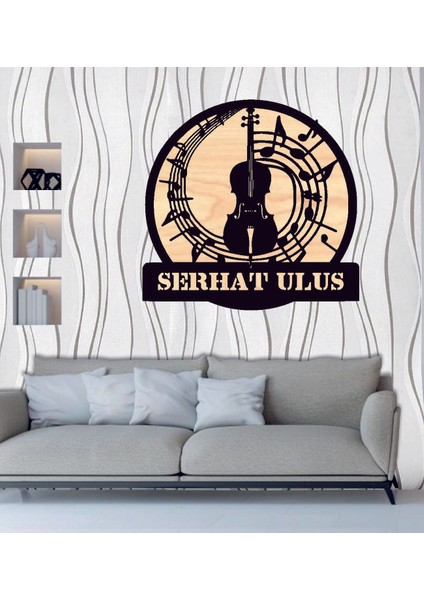 Kişiye Özel Çello Müzik Sanat Temalı Ahşap Duvar Tablo