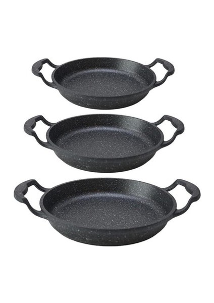 3 Lü Döküm Sahan Set 18 cm 20 cm 22 cm Siyah