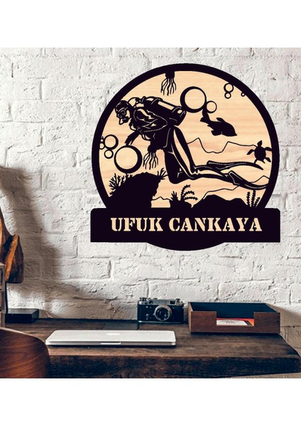 Kişiye Özel Dalgıç Balık Adam Temalı Ahşap Duvar Tablo fiyatları