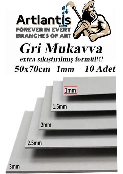 Mukavva Gri 1 mm 50X70 cm 10 Adet Sert Karton Ekstra Sıkıştırılmış 50*70 Mukavva Gri Renkli 10 Adet