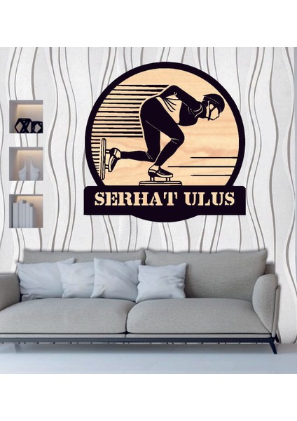 Kişiye Özel Buz Pateni Temalı Ahşap Duvar Tablo