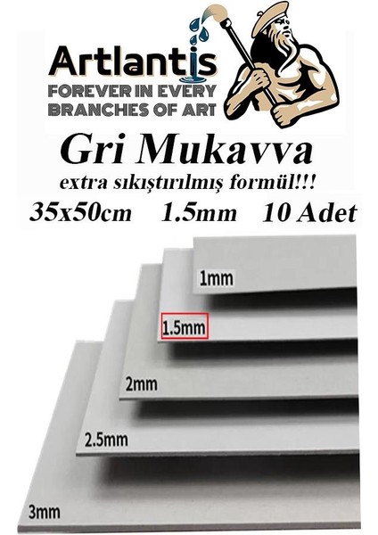 Mukavva Gri 1.5 mm 35X50 cm 10 Adet Sert Karton Ekstra Sıkıştırılmış 35*50 Mukavva Gri Renkli 10 Adet