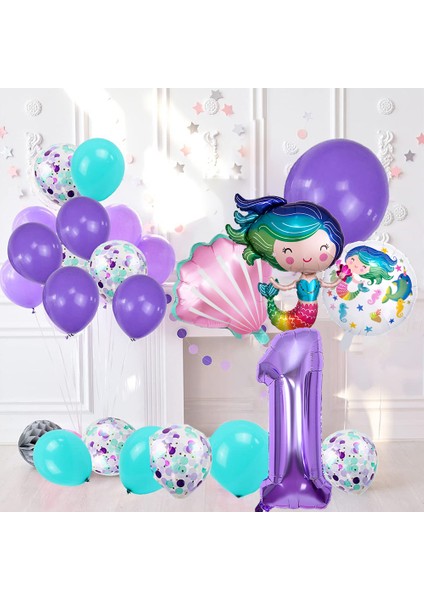 Deniz Kızı Temalı Doğum Günü Parti Kutlama Seti Konsept 2 modelleri