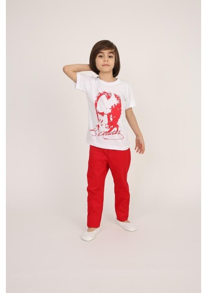 Erkek Çocuk 23 Nisan 29 Ekim Atatürk Baskılı T-Shirt Pantolon Takım Gösteri Kıyafeti fiyatları