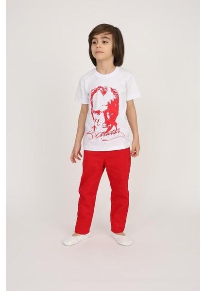 Erkek Çocuk 23 Nisan 29 Ekim Atatürk Baskılı T-Shirt Pantolon Takım Gösteri Kıyafeti modelleri