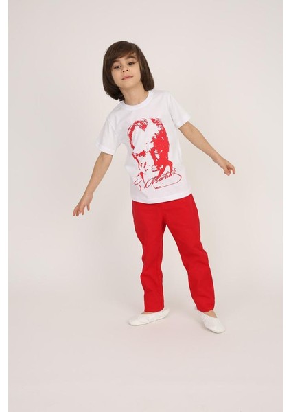 Erkek Çocuk 23 Nisan 29 Ekim Atatürk Baskılı T-Shirt Pantolon Takım Gösteri Kıyafeti