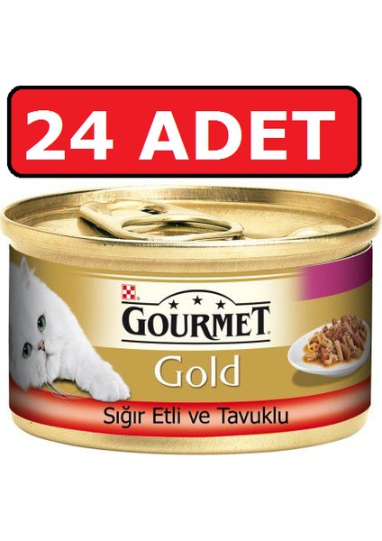 Purina Gourmet Gold Sığır Etli ve Tavuklu Kedi Konservesi 24 Adet 85 gr Parça Etli Yaş Mama