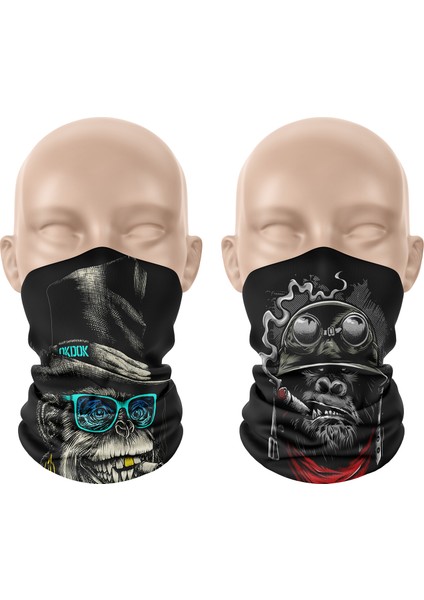 Maymun - Motorlu Astronot Desenli 2'li Set Boyunluk Bandana Outdoor Balaklava Yüz Maskesi Kafa Bandı modelleri