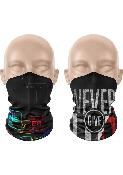 Never Give Up Desenli 2'li Set Boyunluk Bandana Outdoor Balaklava Yüz Maskesi Kafa Bandı modelleri