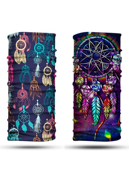Düş Kapanı Desenli 2'li Set Boyunluk Bandana Outdoor Balaklava Yüz Maskesi Kafa Bandı