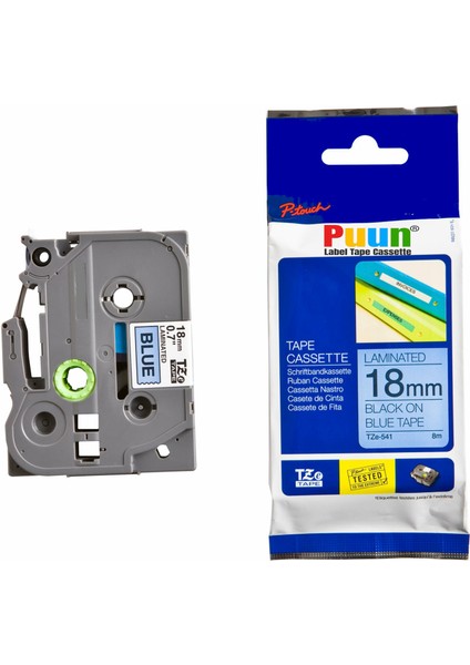 Brother P-Touch TZE-541 18MM x 8m Mavi Üzerine Siyah Muadil Laminasyon Etiket Şeridi