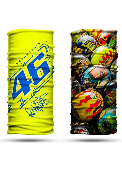 Rossi Kask Desenli 2'li Set Boyunluk Bandana Outdoor Balaklava Yüz Maskesi Kafa Bandı