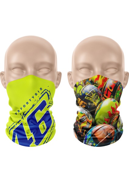 Rossi Kask Desenli 2'li Set Boyunluk Bandana Outdoor Balaklava Yüz Maskesi Kafa Bandı modelleri