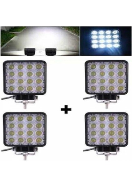 4 Adet 12V-24V Uyumlu 48W Off Road Sis Farı Sis Lambası 16 LED Kare Çalışma Lambası Su Geç