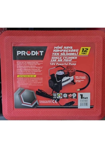 Mini Hava Kompresörü Tek Silindirli 12 Volt Prodht Tek