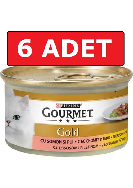 Purina Gourmet Gold Somonlu ve Tavuk Etli Kedi Konservesi 6 Adet 85 gr Parça Etli Yaş Mama