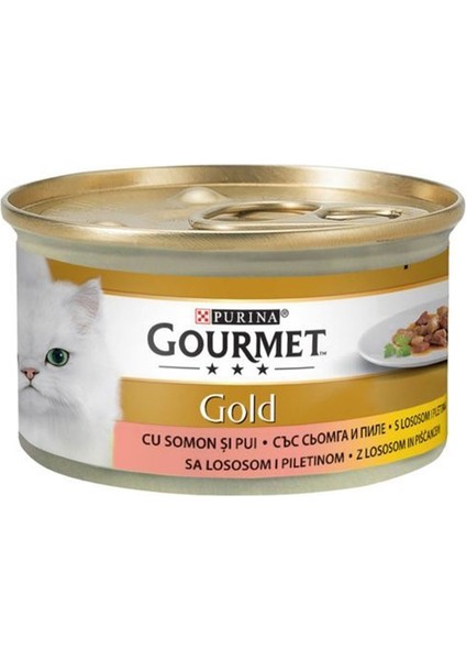 Purina Gourmet Gold Somonlu ve Tavuk Etli Kedi Konservesi 24 Adet 85 gr Parça Etli Yaş Mama