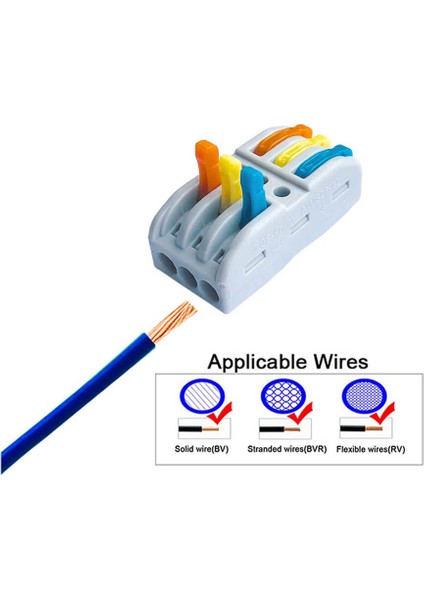 Hızlı Kablo Ekleme Birleştirme Aparatı Konnektör Üçlü Aç Kapa Kilitli Vidasız Klemens - 10 Adet
