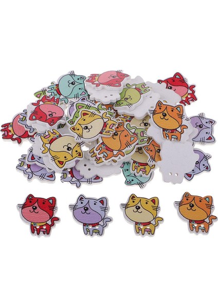 50X Ahşap Düğmeler 2 Delik Kedi Düğmeleri Zanaat Düğmeleri Dikiş Düğmesi Kızlar (Yurt Dışından)