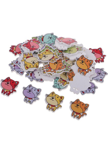 50X Ahşap Düğmeler 2 Delik Kedi Düğmeleri Zanaat Düğmeleri Dikiş Düğmesi Kızlar (Yurt Dışından) fırsatları