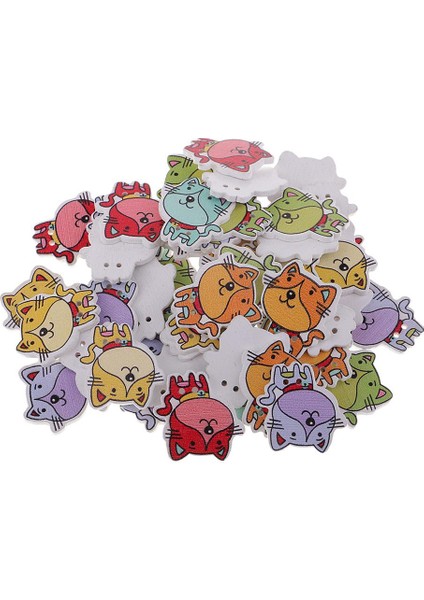 50X Ahşap Düğmeler 2 Delik Kedi Düğmeleri Zanaat Düğmeleri Dikiş Düğmesi Kızlar (Yurt Dışından) indirimleri