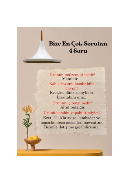 Geniş Metal Avize Ahşap Başlık Mutfak Salon Cafe Ofis Pastane Tekli Sarkıt Lamba Aydınlatma