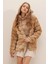 Kadın Camel Şık Peluş Suni Kürk Ceket HZL23W-DSB110061 1