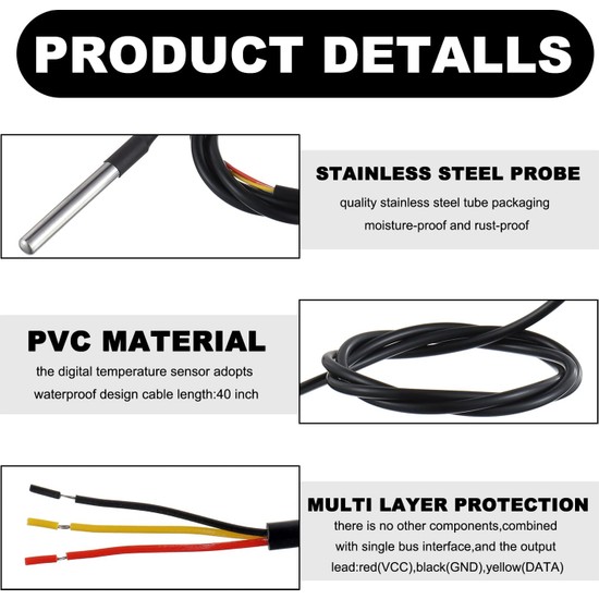 3 Adet Dallas DS18B20 Sıcaklık Sensörü, Sıcaklık Probu, 1 Fiyatı