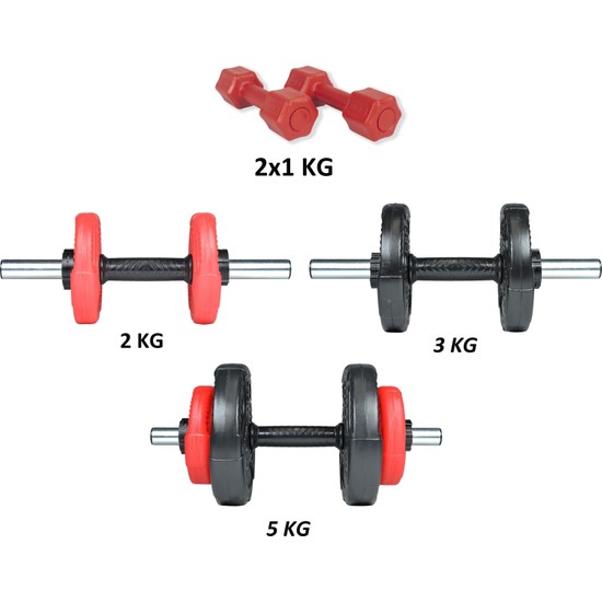 Schildkröt Fitness Dumbell Set (2x0,5 Kg, 2x1 Kg, 2x1,5 Kg), Grijs/Zwart/ Groen