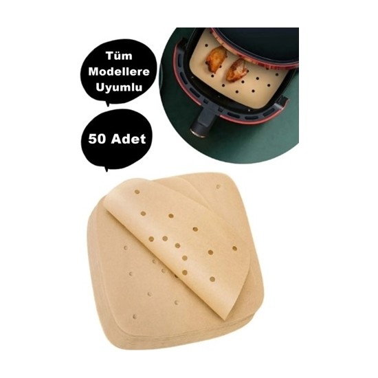 Kitchen Live 50 Adet Air Fryer Pişirme Kağıdı Tek Kullanımlık Yağ Geçirmez Kağıt Kare Delikli Model Hava Fritözü