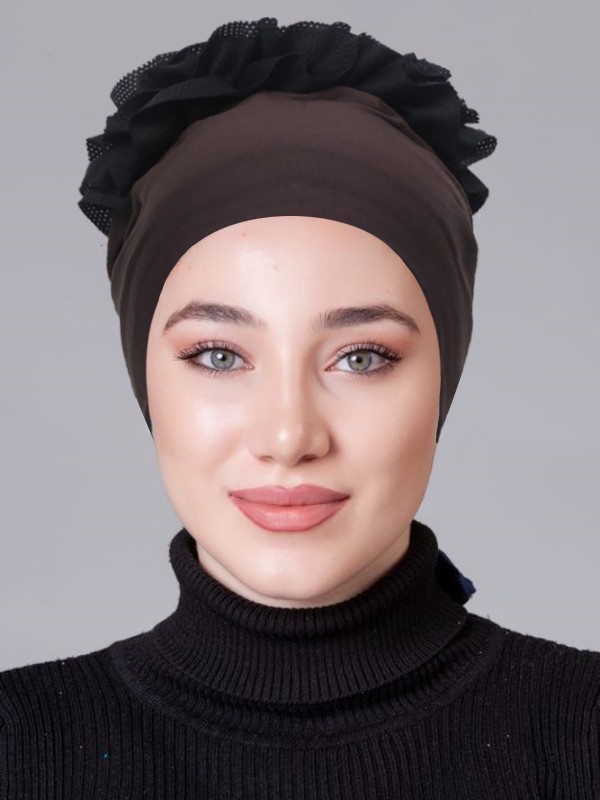 Nanak Kahverengi Likralı Fırfırlı Kaymayan Bone görsel 2