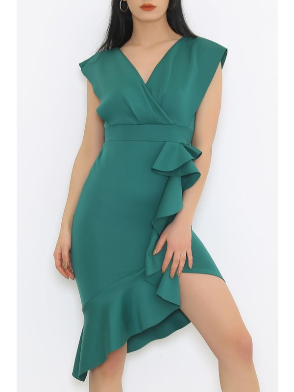 Aliz Moda Volanlı Elbise Yeşil - 581663.1592.