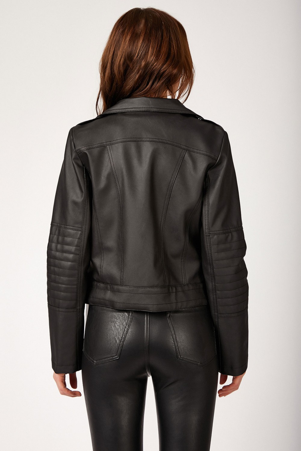 Bigdart 1025 Suni Deri Biker Ceket - Siyah görsel 4