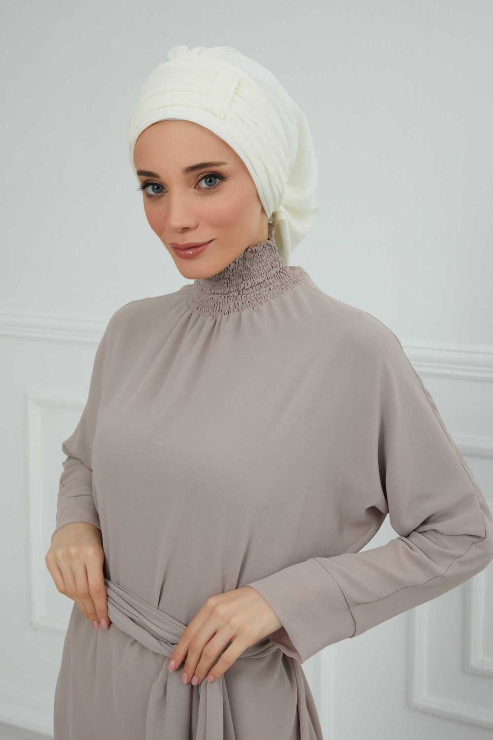 Aisha's Design Pileli Tasarım Şifon Hazır Türban,HT-107,HT-107,Kahverengi görsel 2