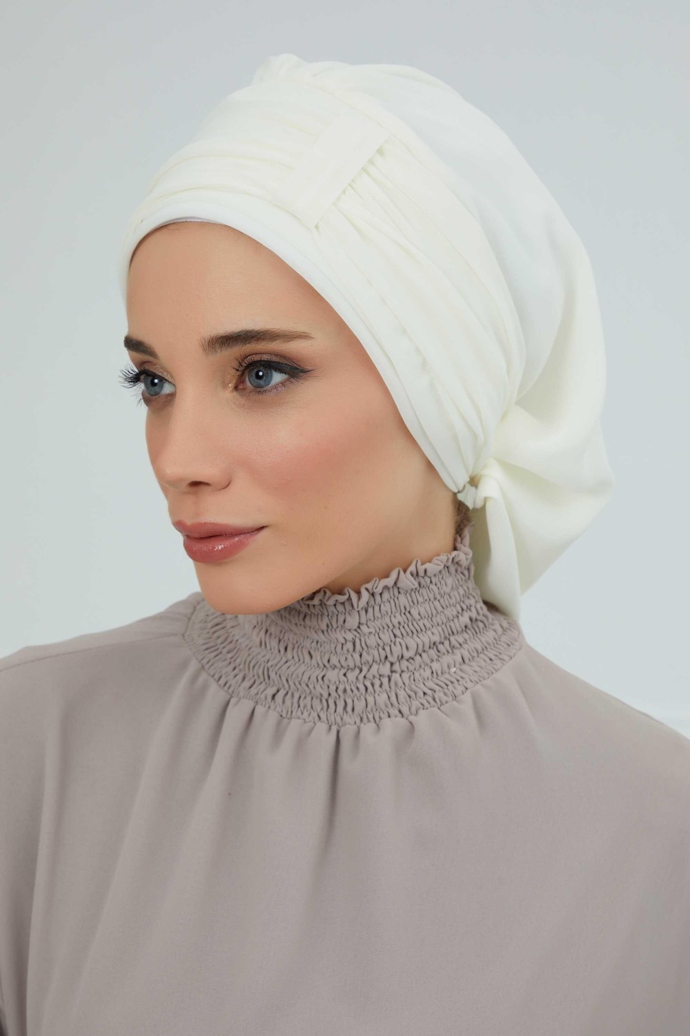 Aisha's Design Pileli Tasarım Şifon Hazır Türban,HT-107,HT-107,Kahverengi görsel 3