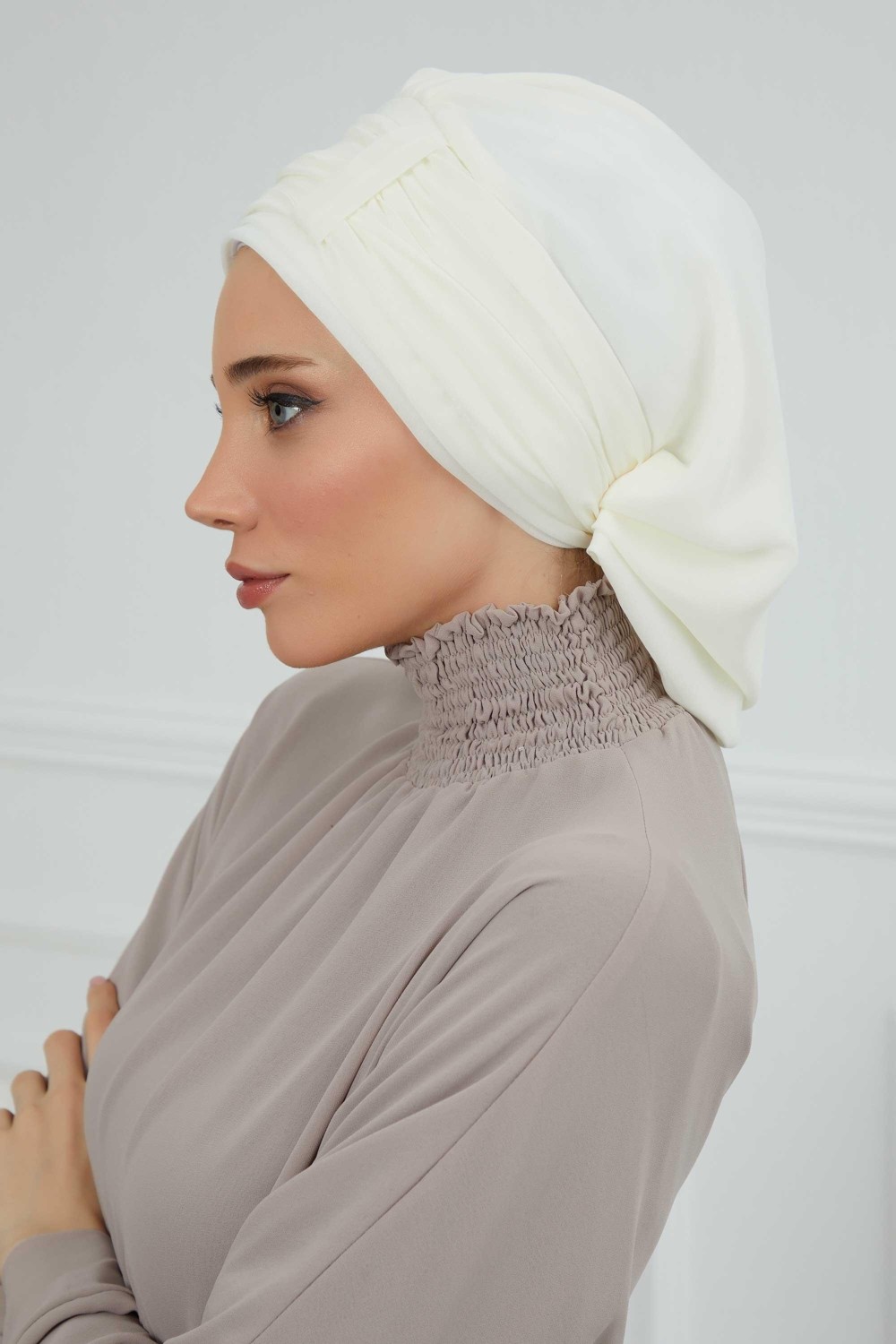 Aisha's Design Pileli Tasarım Şifon Hazır Türban,HT-107,HT-107,Kahverengi görsel 4