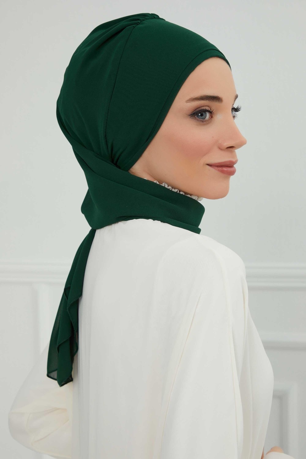 Aisha's Design Yandan Fırfırlı Gümüş Aksesuarlı Şifon Hazır Türban,ht-106,ht-106 görsel 2