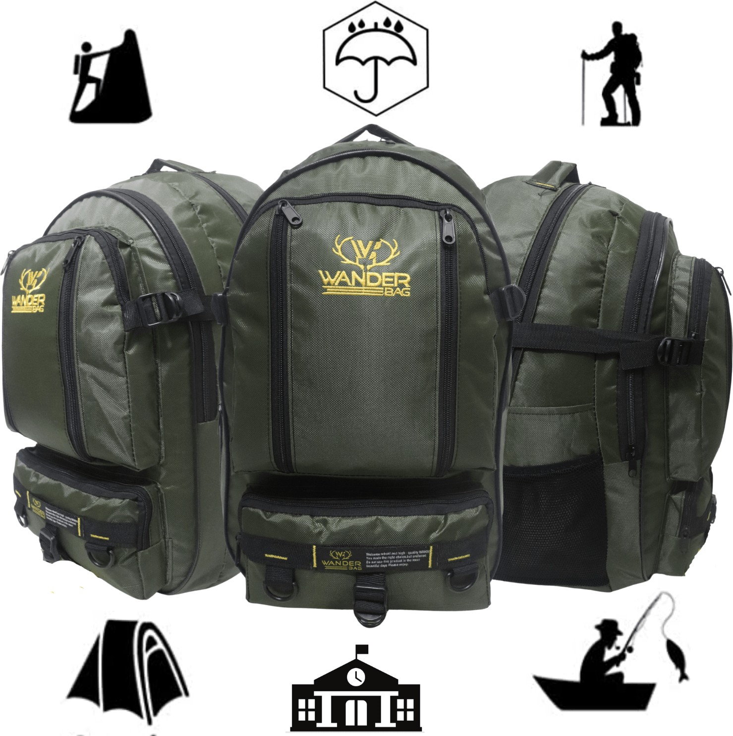 Baggor Wander 50 Litre Yeşil Çok Gözlü Yürüyüş-Seyahat-Okul-Dağcı-Trekking-Kampçı Sırt Çantası görsel 2
