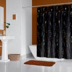 Tropik Home Siyah Mermer Desenli Banyo Perdesi, 180X200CM Duş Perdesi-Tek Kanat Duş Perdesi-C Halkalı