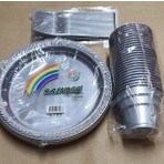Sezen Gümüş Plastik Tabak Bardak Çatal Seti 25 Kişilik Renkli Ebat: 220mm Özel Gün Kutlaması