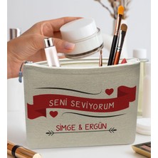 Bk Gift Kişiye Özel Keten Makyaj Çantası, Sevgiliye Hediye, Arkadaşa Hediye, Sevgililer Günü Hediyesi, Doğum Günü Hediyesi-10