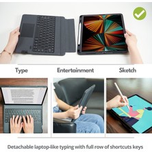 MTK Moveteck Apple Ipad Air 5.nesil 10.9 Inç Bluetooth Klavyeli Mag Touchpad Standlı Kılıf Kalem Bölmli Klavye