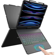 MTK Moveteck Apple Ipad Pro 12.9" 5. 6. Nesil 2021/2022 Uyumlu Klavye Gökkuşağı Aydınlatmalı Kalem Tutucu Pencil Holder Magic Keyboard Magnetik Case