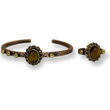 Efemir Kaplan Gözü Taşlı Bakır Bileklik ve Yüzük