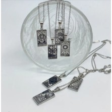 Vogutima Tarot Kartı Kolye-Güç,dünya,aşk,yıldız Desenli Beyaz Renk 925 Ayar Gümüş Sarı,roze
